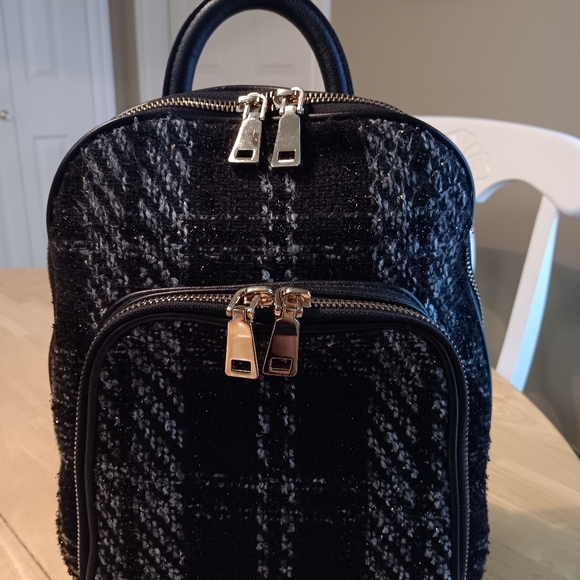 INC Tweed Fabic Blk & Gray Small Backpack Purse - Picture 2 of 10